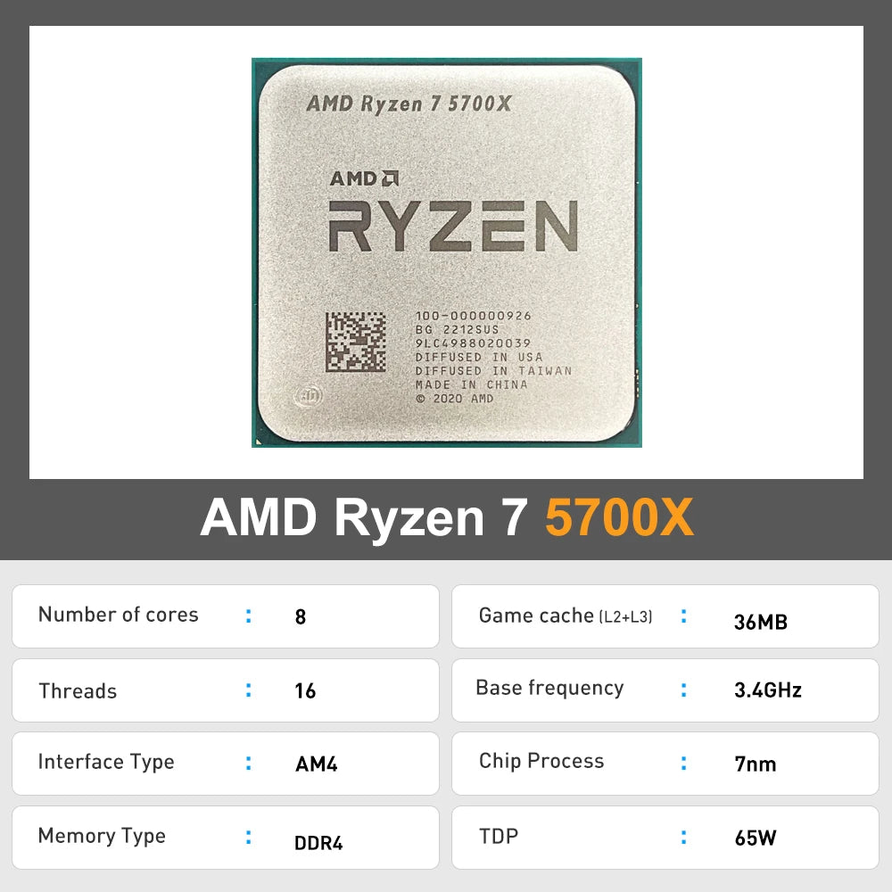 AMD Ryzen 7 5700X 3.4GHz 8 Core 16 Thread - AMD AM4